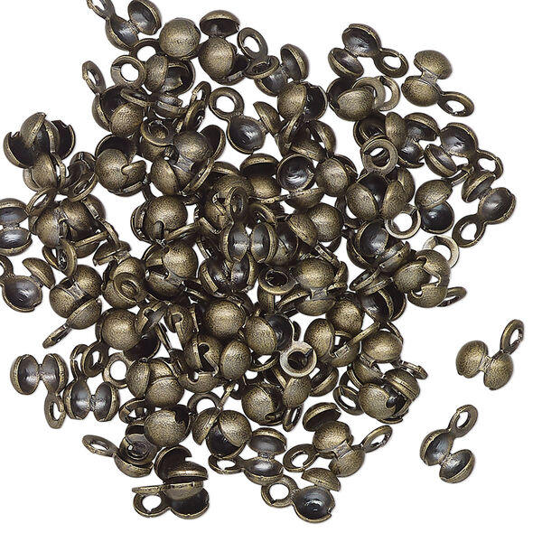 Bead tip, antique brass-finished brass, 6x3mm side clamp-on with closed loop. Sold per pkg of 100. image number 0