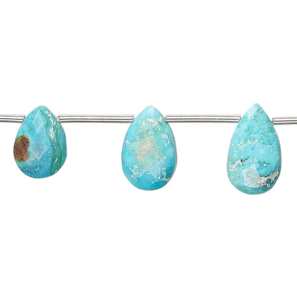 Bead, Imperial Crown turquoise (natural), 11x7mm-15x10mm hand-cut top-drilled faceted puffed teardrop, C+ grade, Mohs hardness 5 to 6. Sold per pkg of 13. image number 0