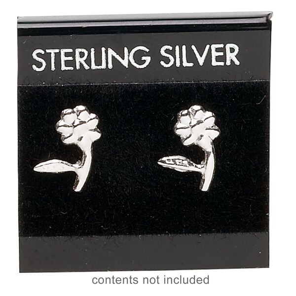 Earring card, flocked plastic, black and silver, 1x1-inch square with "STERLING SILVER." Sold per pkg of 100. image number 1