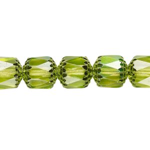 Bead, Czech dipped décor glass, lime green Apollo AB, 10mm round cathedral. Sold per 15-1/2" to 16" strand.