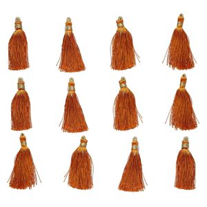Tassel, silk (imitation) and gold-finished copper, brown, 1-3/4 to 2 inches. Sold per pkg of 12.