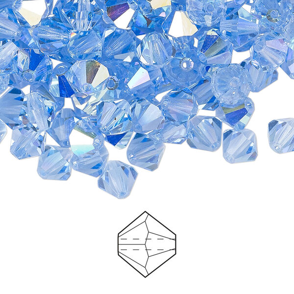 Bead 24pk light sapphire AB, Preciosa Czech crystal 6mm bicone image number 0