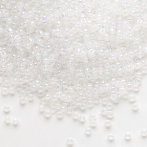 Seed bead, Dyna-Mites™, glass, pkg/1/2kg, #11 round, opaque ceylon rainbow white, (334R 11/0 RR).