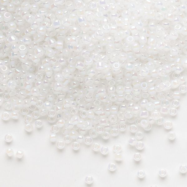 Seed bead, Dyna-Mites™, glass, pkg/1/2kg, #11 round, opaque ceylon rainbow white, (334R 11/0 RR). image number 0
