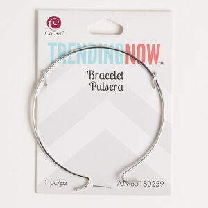 Bracelet, adjustable bangle 1pkg1, silver-finished steel, 2mm wide with double hook clasp, 7-1/2 inches.