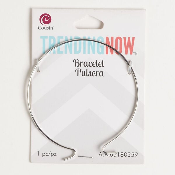 Bracelet, adjustable bangle 1pkg1, silver-finished steel, 2mm wide with double hook clasp, 7-1/2 inches. image number 0
