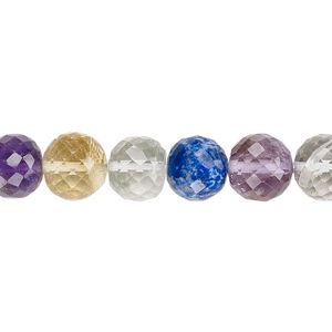 Multi-gemstone 1pkg1, hand-cut faceted round bead 8 inch 8-9mm