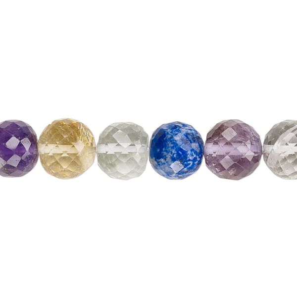 Multi-gemstone 1pkg1, hand-cut faceted round bead 8 inch 8-9mm image number 0