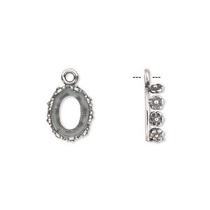 Drop, JBB Findings, antique silver-plated brass, 12x10mm oval with open back and flower design trim, 10x8mm oval bezel setting. Sold per pkg of 2.