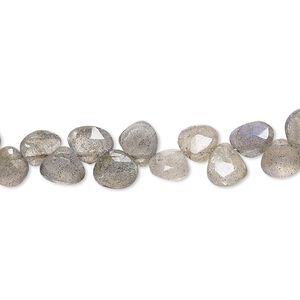 Labradorite 1pkg1, hand-cut top-drilled faceted puffed teardrop bead natural 4 inch 6x5mm-7x7mm