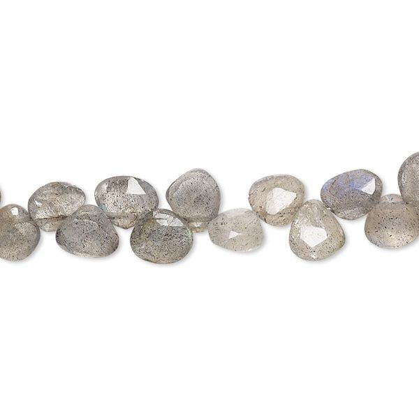 Labradorite 1pkg1, hand-cut top-drilled faceted puffed teardrop bead natural 4 inch 6x5mm-7x7mm image number 0