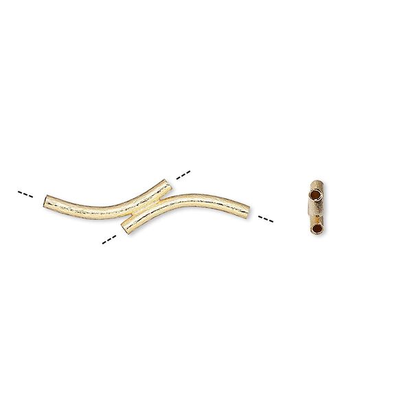 Bead, gold-plated brass, 22x5mm brushed double curved tube. Sold per pkg of 6. image number 0