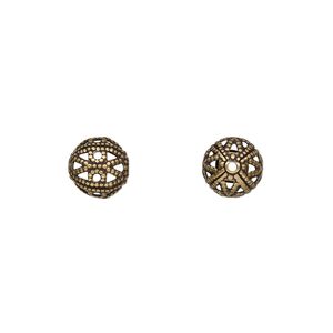 Bead, antique gold-plated brass, 8mm filigree round. Sold per pkg of 100.