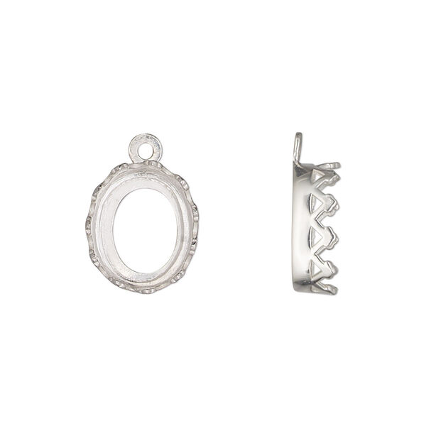 Drop, sterling silver, 13.5x11.5mm oval with decorative trim and open back with 12x10mm oval cabochon bezel setting. Sold individually. image number 0