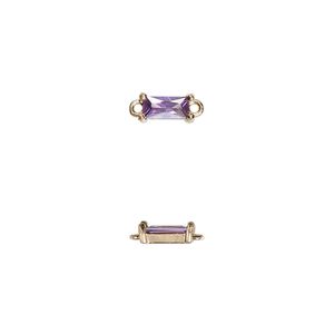 Link, glass and gold-finished brass, purple, 7.5x4mm faceted rectangle. Sold per pkg of 10.