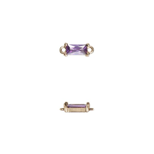 Link, glass and gold-finished brass, purple, 7.5x4mm faceted rectangle. Sold per pkg of 10. image number 0