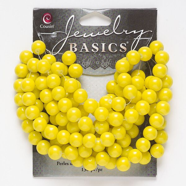 Bead, coated glass, opaque yellow, 8mm round. Sold per pkg of 130. image number 0