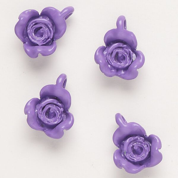 Charm, "pewter" (zinc-based alloy) and enamel, purple, 17x13mm flower. Sold per pkg of 4. image number 0