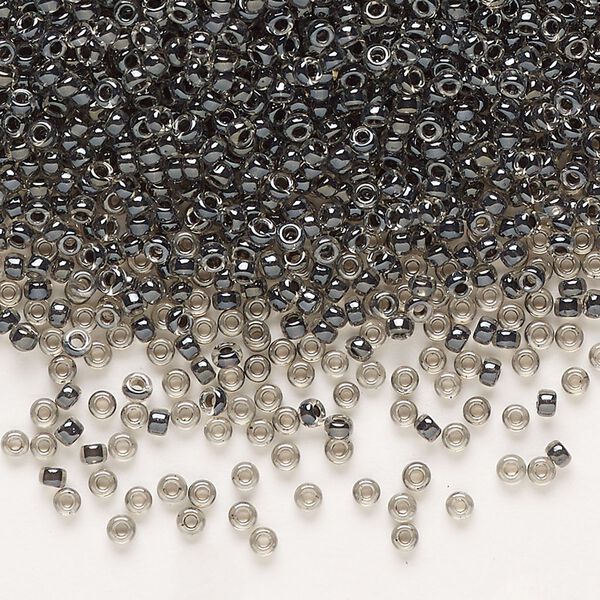 Seed bead, Miyuki, glass, pkg/250g, #11 rocaille, translucent steel-lined luster crystal clear (RR-2276). image number 0