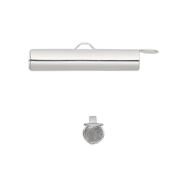 End bar, silver-finished brass, 26x5mm round tube with fold-in ends, 4mm inside diameter. Sold per pkg of 10. image number 0