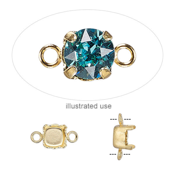 Link, gold-plated brass, 6mm with SS29 4-prong chaton setting. Sold per pkg of 6. image number 0