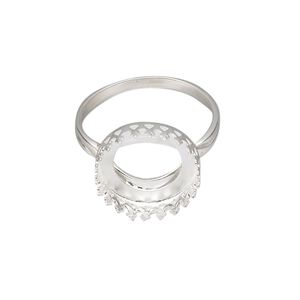 Ring, sterling silver, 15.5mm round with filigree edge and 14mm round cabochon bezel setting, size 9. Sold individually.