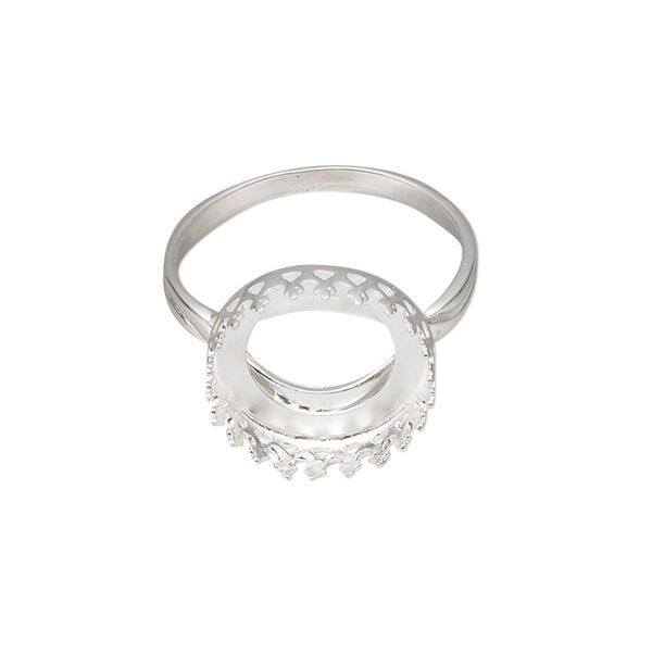 Ring, sterling silver, 15.5mm round with filigree edge and 14mm round cabochon bezel setting, size 9. Sold individually. image number 0