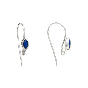 Sterling silver / lapis lazuli 1pkg2, marquise ear wire natural, fishhook / closed loop 22 gauge 18mm / 6x3.5mm