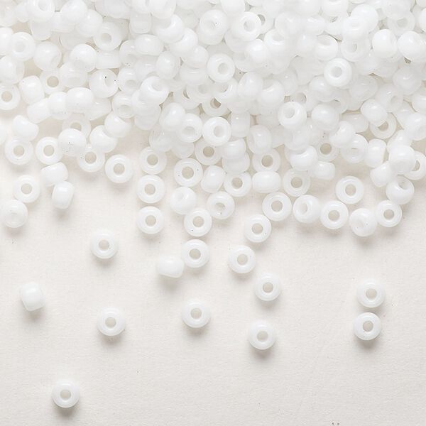 Seed bead, Miyuki, glass, pkg/250g, #8 rocaille, opaque white, (RR-402). image number 0