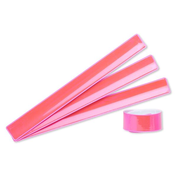 Bracelet, slap-on, plastic and steel, neon pink, 1-inch wide, adjustable from 6 to 8-1/2 inches. Sold per pkg of 4. image number 0