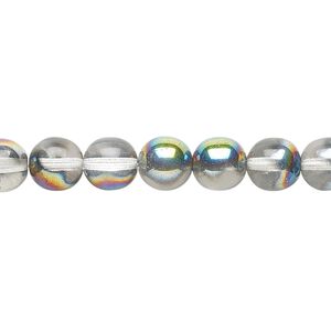 Bead, Czech glass druk, clear vitrail, 8mm round. Sold per 15-1/2" to 16" strand.