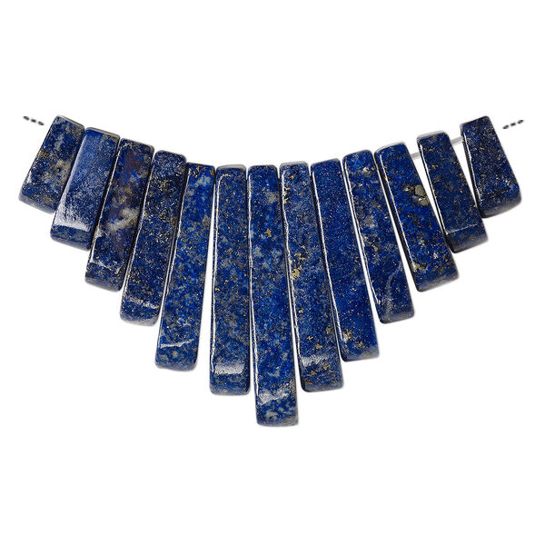 Focal, lapis lazuli (natural), 10-29mm graduated mini-fan, B grade, Mohs hardness 5 to 6. Sold per 13-piece set. image number 0