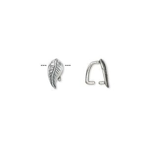 Bail, ice-pick, antiqued sterling silver, 9x5mm leaf, 5.5mm grip length. Sold per pkg of 10.