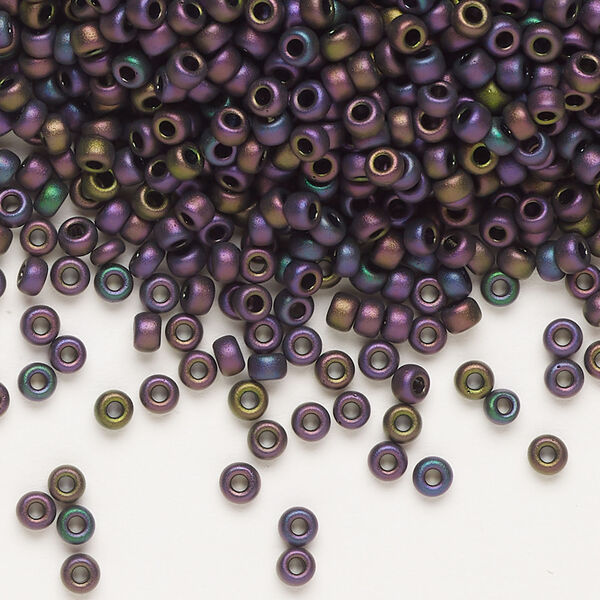 Seed bead, Miyuki, glass, 1pkg10g, #8 rocaille, opaque matte metallic iris magenta green (RR-2062) image number 0