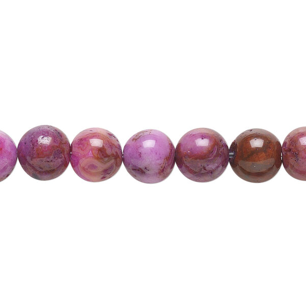 Bead, crazy lace agate (dyed), fuchsia, 8mm round, B grade, Mohs hardness 6-1/2 to 7. Sold per 15-1/2" to 16" strand. image number 0