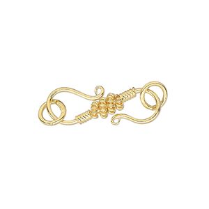 Clasp, S-hook, gold-finished sterling silver, 26x11mm. Sold individually.
