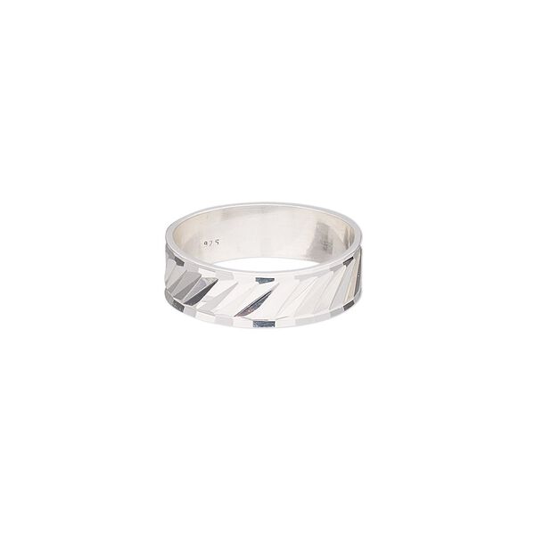 Ring, sterling silver, 6mm wide with diamond-cut lines, size 7. Sold individually. image number 0