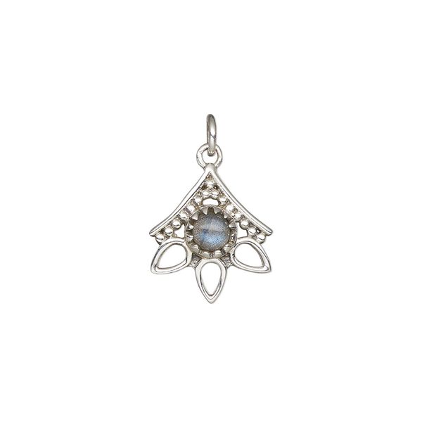 Labradorite / sterling silver 1pkg1, open beaded drop natural antiqued 14x12.5mm image number 0