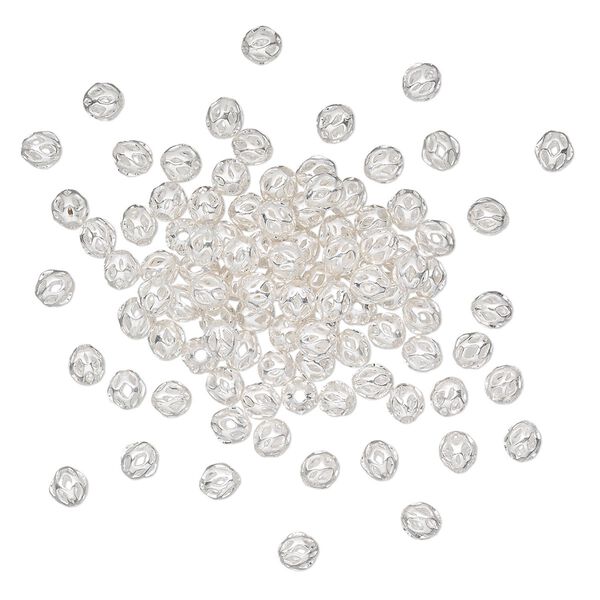 Bead, silver-plated brass, 4mm cutout round. Sold per pkg of 100. image number 0