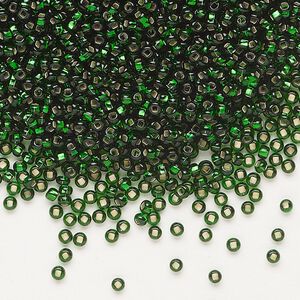 Seed bead, Preciosa Ornela Czech glass, pkg/500g, #11 rocaille, transparent silver-lined medium green, (57060).