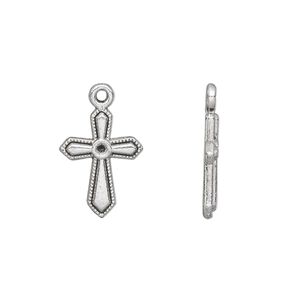 Drop, antique silver-plated "pewter" (zinc-based alloy), 16x12mm single-sided cross with (1) PP12 setting. Sold per pkg of 20.