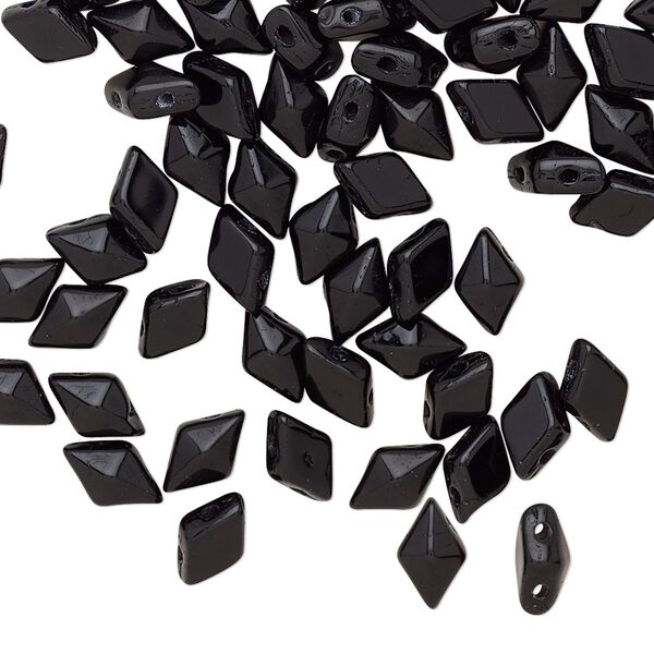 Bead, DiamonDuo™, Czech pressed glass, opaque jet, 8x5mm faceted diamond with flat back and (2) 0.7-0.8mm holes. Sold per 10-gram pkg, approximately 70 beads. image number 0
