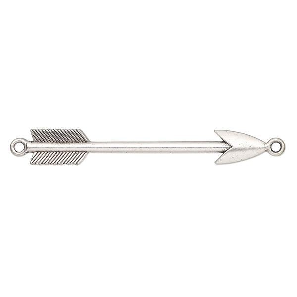 Focal, antique silver-finished pewter (tin-based alloy), 3 x 1/2 inch double-sided arrow with 2 loops. Sold individually. image number 0