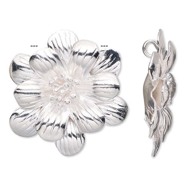 Pendant, Hill Tribes, silver-plated copper, 36x32mm flower with hidden bail. Sold individually. image number 0