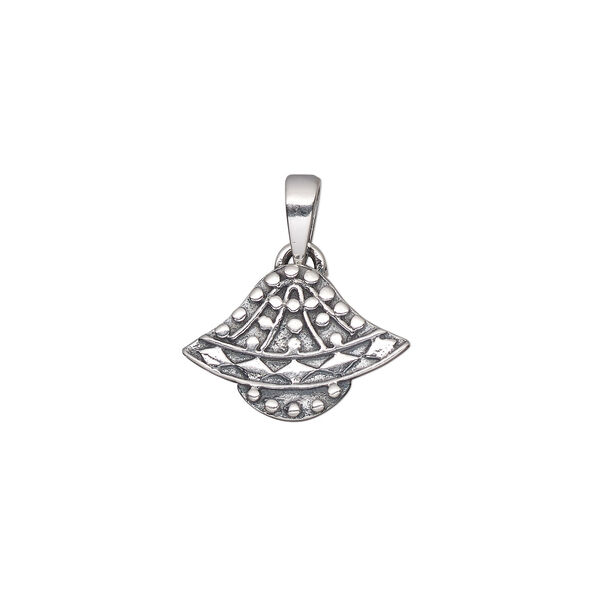 Bail, ice-pick, antiqued sterling silver, 16.5x11.5mm single-sided beaded fan, 4.5mm grip length. Sold individually. image number 0