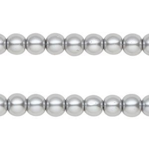 Bead, glass pearl, grey, 6mm round. Sold per pkg of (2) 15-inch strands, approximately 140 beads.