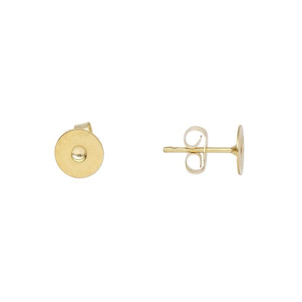 Earstud 1pkg10 14Kt gold-filled / gold-plated, 6mm flat pad / earnuts, brass 5 pair image number 0