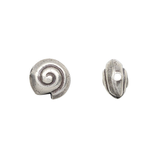 Bead, Hill Tribes, antiqued sterling silver, 11mm double-sided shell. Sold individually. image number 0