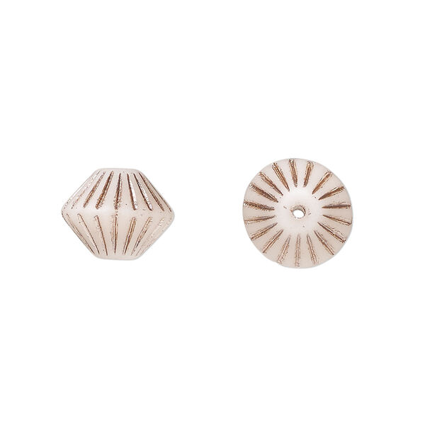 Bead, Preciosa, Czech pressed glass, opaque white matte copper, 11mm fluted bicone. Sold per pkg of 12. image number 0