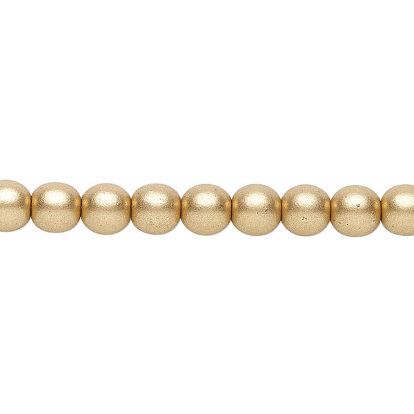 Bead, Czech glass druk, opaque satin gold, 6mm round. Sold per 15-1/2" to 16" strand, approximately 65 beads. image number 0